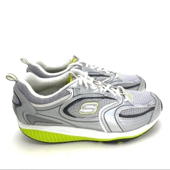 SKECHERS Shape-UPS Rocker Sole Walking Shoes SN12325 in Silver, Neon Lime Green - Picture 5 of 9
